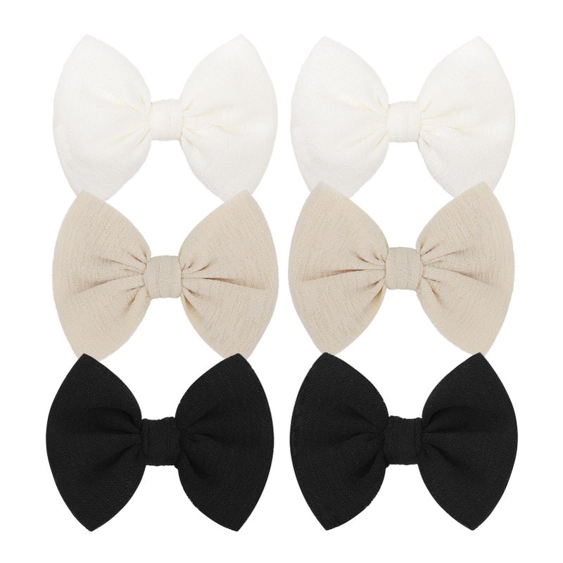 ONENINEDREAM Baby Girls Hair 3'' Bows Clips Set Handmade Bow Hair Clips Hair Accessories Alligator Clip for Babies Infant Toddlers Little Kids 6 PCS Black White Beige - Image 1